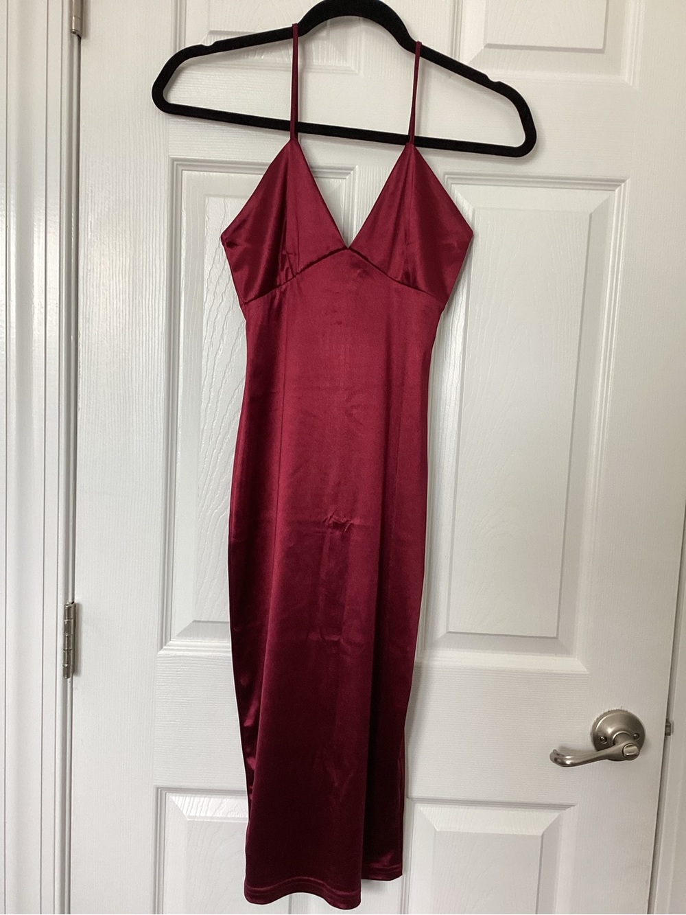 SHEIN Sexy Date Night Burgundy Satin Midi Spaghetti String Slip Dress